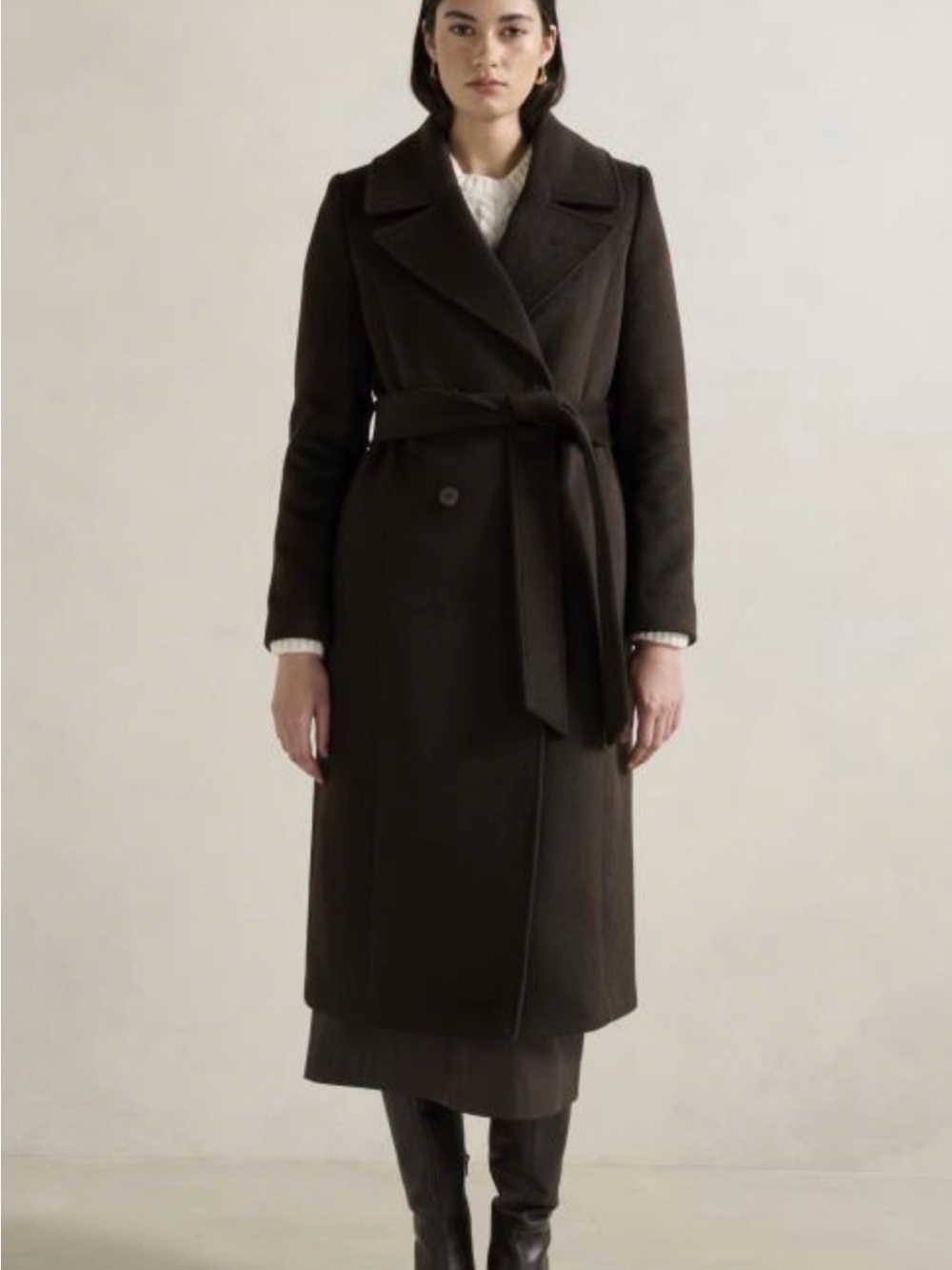Ever New Long Belted Trench Coat in Dark Brown